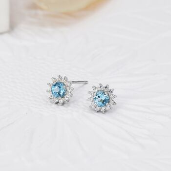 Natural Swiss Blue Topaz Crystal Stud Earrings, 6 of 11