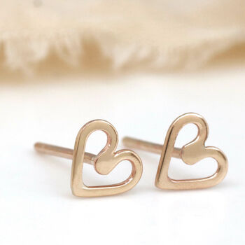 Tiny 9ct Gold Earrings. Heart Studs, 7 of 12