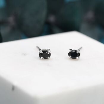 Tiny Black Oval Cz Stud Earrings Sterling Silver, 4 of 10