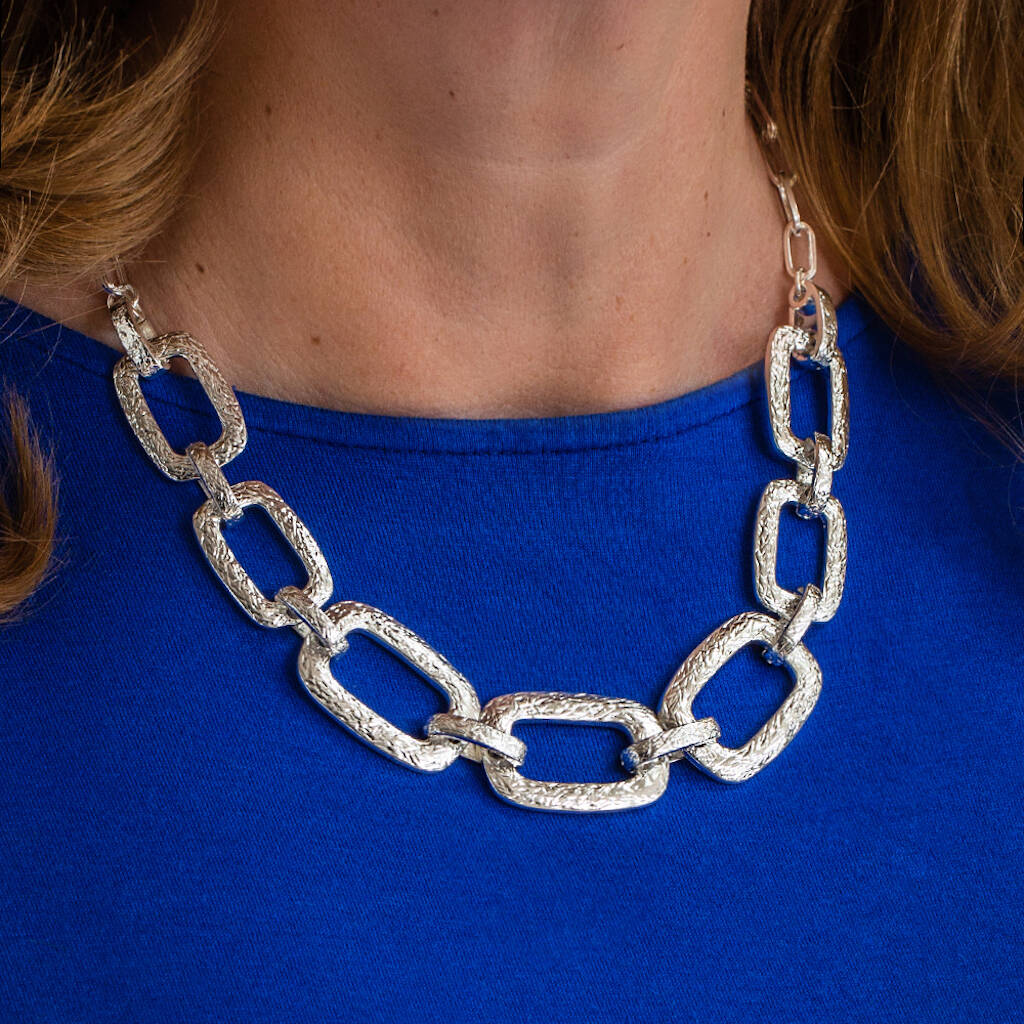 Silver Oblong Links Necklace By Baronessa