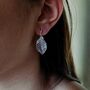Textured Leaf Stud Earrings In 16 K Gold And 925 Sterling Silver, thumbnail 5 of 12