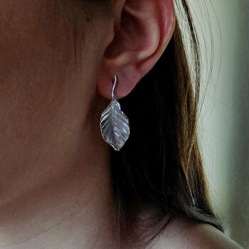 Textured Leaf Stud Earrings In 16 K Gold And 925 Sterling Silver, 5 of 12