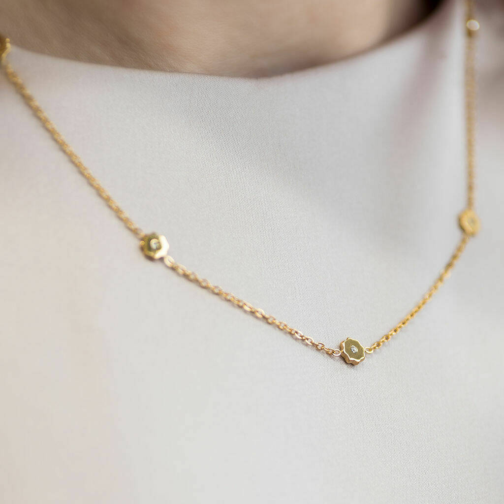 Flower Station Necklace With Cubic Zirconia Detail By Joy by Corrine