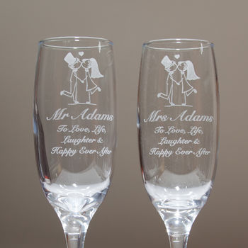 Mr And Mrs Engraved Champagne Flute Set, 2 of 6