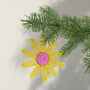 Christmas Beaded Flower Decoration, 10cm Yellow, thumbnail 1 of 3