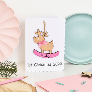 Personalised 1st Christmas 2024 Baby Girl's Decoration Card, 2 of 4