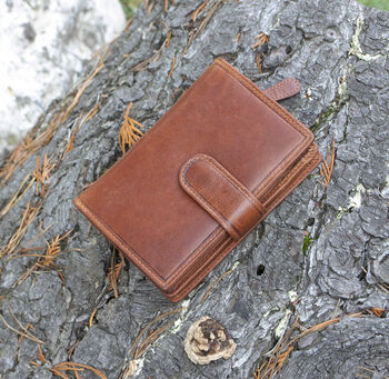 Women's Luxury Cognac Leather Tab Trifold Purse Rfid Protected Personsalised, 2 of 7