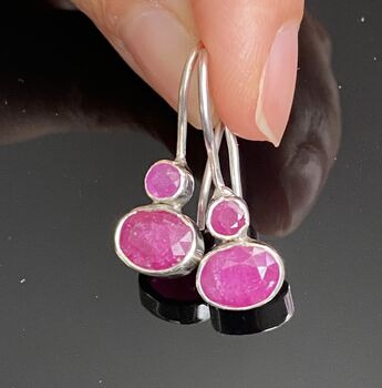 Red Ruby Sterling Silver Drop Earrings, 6 of 7