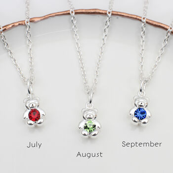 Personalised Sterling Silver Birthstone Teddy Necklace, 6 of 9