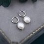 Baroque Pearl With Skinny Hammered Hoop Earrings, thumbnail 4 of 11