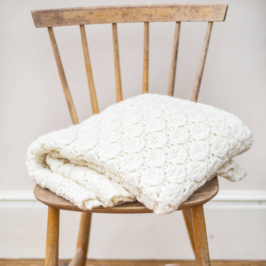 chunky cream hand knitted blanket throw by nordic cottage