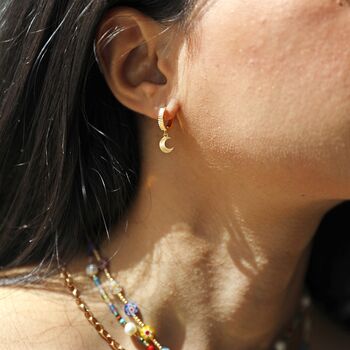 Moon And Sun Huggie Hoop Earrings In Gold Plating, 5 of 8