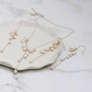 Womens Pearl Waterfall Necklace Earrings Jewellery Set, 8 of 12
