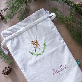 Personalised Hand Embroidered Christmas Drawstring Sack, 2 of 9