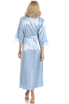 British Made Pale Blue Long Satin Dressing Gown With Lace Detail Bridal Party Ladies Size Eight To 28 UK, 4 of 5