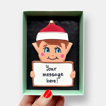 Personalised Christmas Cheeky Elf Letterbox Iced Cookie, 2 of 12