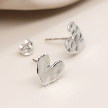 Sterling Silver Hammered Heart Stud Earrings, 3 of 3