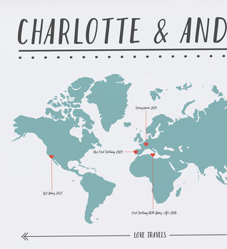 Personalised Couples Travel Map Print, 2 of 4