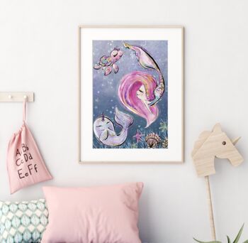 Glitter Under The Sea Mermaid Wall Art Children's Print, 4 of 6