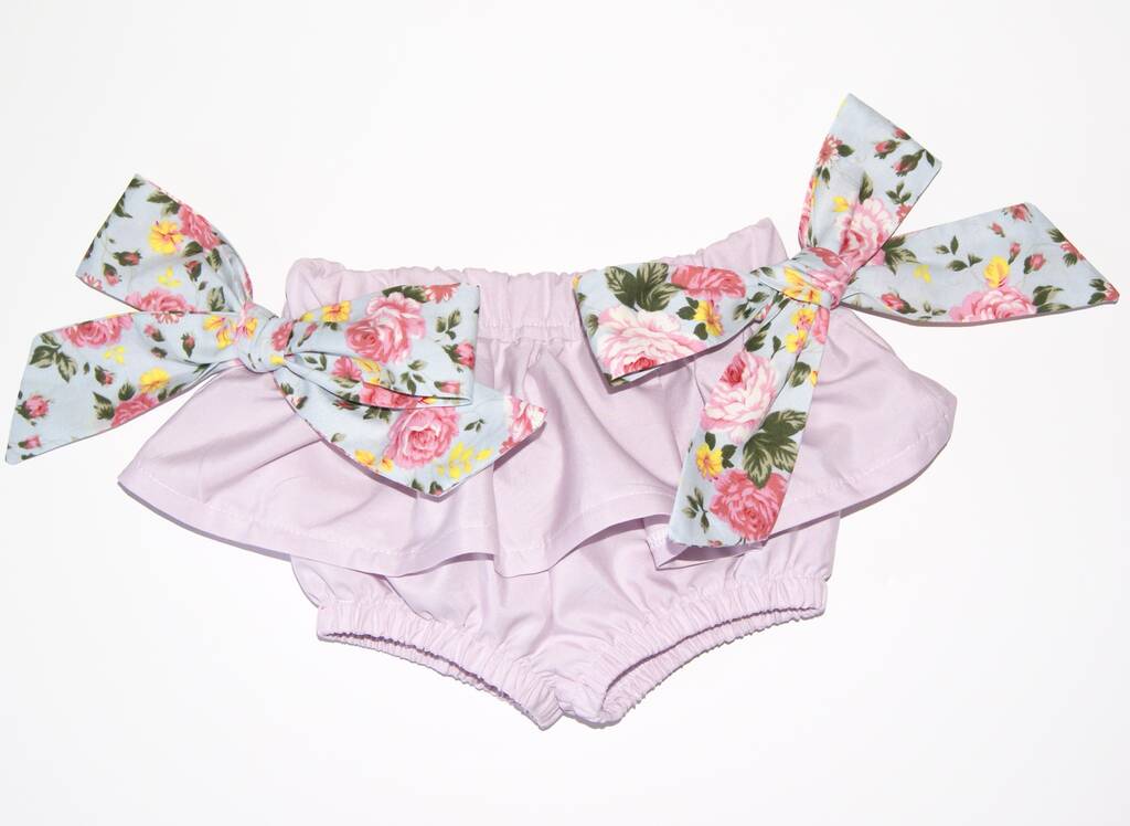 Baby Girl Floral Ruffle Bloomers With Hair Bow By LittleLily
