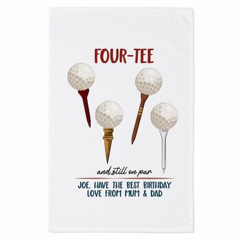 Personalised Four Tee Tea Towel 40th Birthday Gift For Golfers, 7 of 7