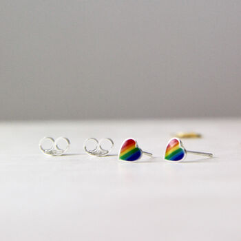 Sterling Silver Rainbow Enamel Heart Stud Earrings, 4 of 10
