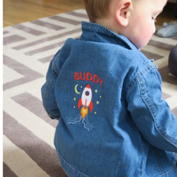 Personalised Baby/Kids Denim Jacket With Space Rocket, 2 of 4