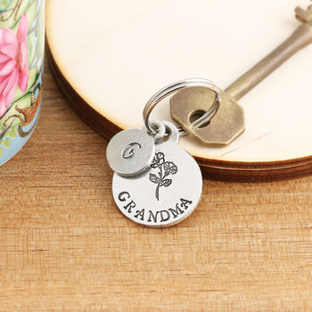Grandma Gift Birth Flower Pewter Keyring, 4 of 6