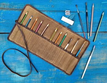 Personalised Canvas And Leather Brush And Pencil Roll, 3 of 11