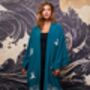 Origami And Hokusai Wave Embroidered Deep Teal Long Kimono, thumbnail 2 of 12