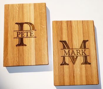 Traditional Monogram Personalized Oak Cutting Board, 3 of 5