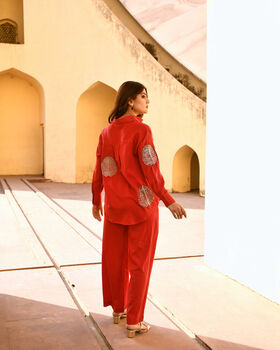 Diyu Sequin Embroidered Red Co Ord Set, 4 of 4