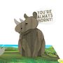 You Make Me Horny! 3D Rhinos Pop Up Silly Funny Anniversary Love Card, thumbnail 5 of 9