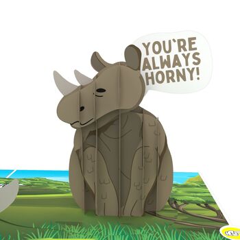 You Make Me Horny! 3D Rhinos Pop Up Silly Funny Anniversary Love Card, 5 of 9