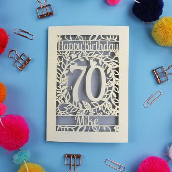 Personalised 70th Birthday Card Papercut Flower Design, 5 of 9