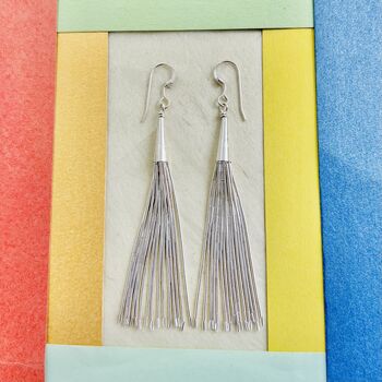 Long Tassel Liquid Silver Sterling Earrings, 5 of 8