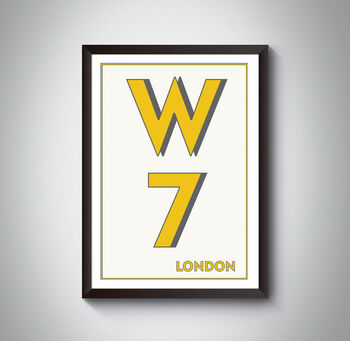 W7 Hanwell, Ealing London Postcode Typography Print, 3 of 11