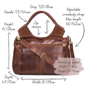 Leather Weekend Holdall Bag, Brown, 6 of 6