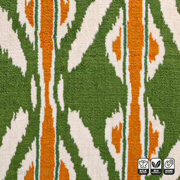 Green And Orange Ikat Velvet Cushion Cover 50x50cm, 4 of 5