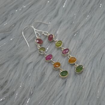 Mixed Tourmaline Sterling Silver Dangle Earrings, 8 of 12