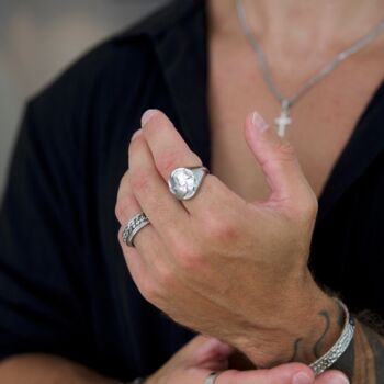 Mens Silver Stainless Steel World Map Signet Ring, 2 of 7