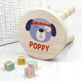 Personalised Cute Puppy Kids Wooden Stool, 2 of 6