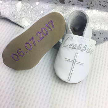 Personalised Coloured Cross Christening Shoes, 4 of 6