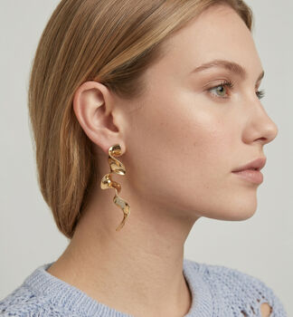 Nami 18 K Gold Plated Long Wave Earrings, 2 of 5