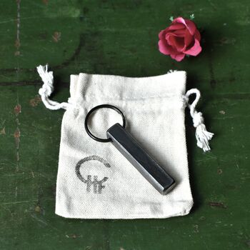 11th Anniversary Gift; Forged Dark Steel Bar Keyring, 6 of 8