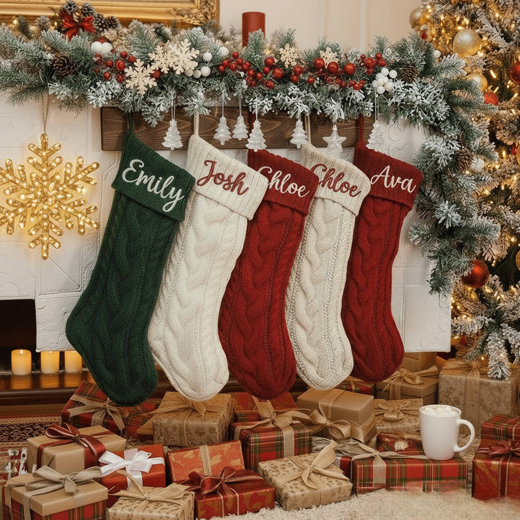 Personalised Knit Christmas Stocking With Names, Xmas Family Stockings, 1 of 6