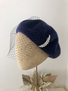 Navy Beret With Optional Veil And Accessories, 9 of 12