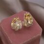Monaco D’or Gold Champagne Pavé Row Bamboo Flower Hoop Earrings, thumbnail 3 of 3