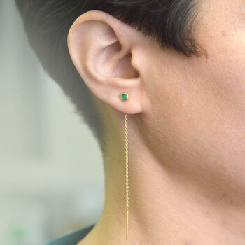 Emerald May Birthstone Silver Threader Earrings, 5 of 9
