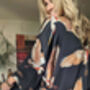 Ladies Luxury Black Bamboo Silk Kimono Robe Crane Bird Noir, thumbnail 2 of 10